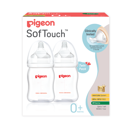 Pigeon Softouch™ Peristaltic Plus™ PP Bottle 160ml Twin Pack
