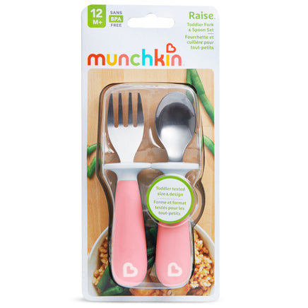  Munchkin Raise™ Toddler Fork & Spoon Set Pink 