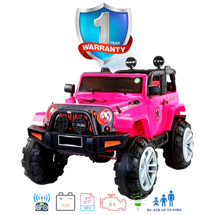 kids electric ride on car jeep sit in driving or remote controlled 12v batter operated jeep for children 4x4 blue exclusive brands online.co.za led lights hooter music bars windscreen mags