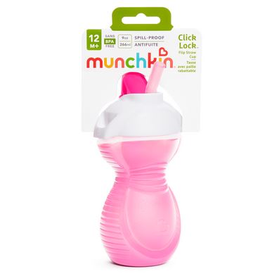 Munchkin Flip Straw Cup 266ml - Pink 