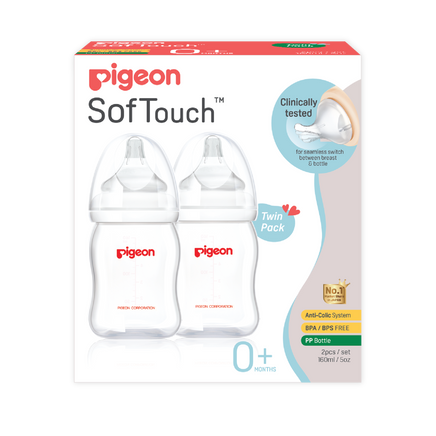  Pigeon Softouch™ Peristaltic Plus™ PP Bottle 160ml Twin Pack 