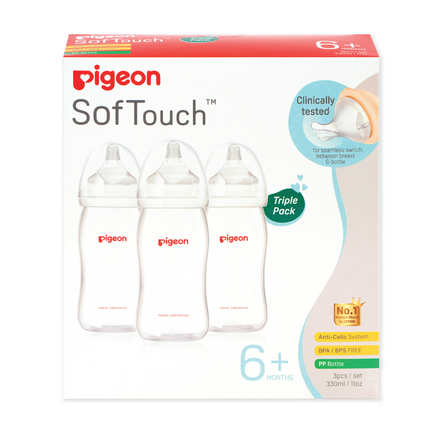  Pigeon Softouch™ Peristaltic Plus™ PP Bottle 330ml Triple Pack 