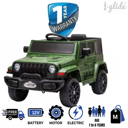 Kids Electric Car South Africa | Electric Ride On Car for Kids | 12V Kids Car | 1 Seater Ride On Car | Remote Control Kids Car | Battery Powered Car for Children | Off Road Kids Electric Vehicle  | Kids Electric Ride On All Terrain Car  | Battery Operated Car For Children | iGlide Registered  | Makro  | Takealot  | Amazon  | One Day Only  | Remote Controlled Car  | Maverick | Kids electric ride on army green Jeep car | iGlide Electric ATV South Africa | Kids Electric Jeep Rubi | Electric car Jeep for Kids |