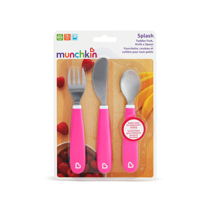  Munchkin Splash Toddler Fork, Knife & Spoon Set Pink 