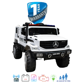 Kids Electric Ride On Mercedes Unimog Police Truck 2XL White