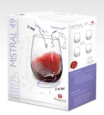  Borgonovo® Mistral Wine Aerating Stemless 490ml 4pck 