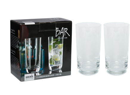  Bohemia Cristal Glassware - Bar Retro 400ml Long Drink Tumblers (2) 