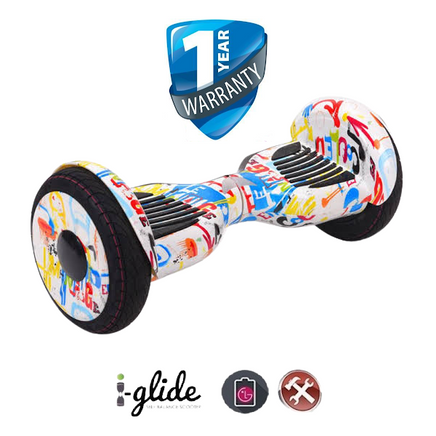  Hoverboard iGlide™ V3 10" Bluetooth Off-Road  White Graffiti 
