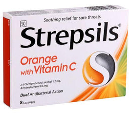 Strepsils Throat Lozenges Orange with Vitamin C 8 Helderberg Medical