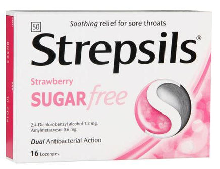 Strepsils Throat Lozenges Sugar-Free Strawberry 16 Helderberg Medical